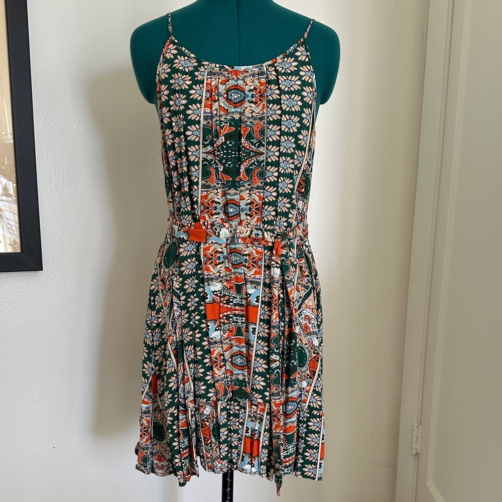 Floral Green and Orange Women's Summer Dress